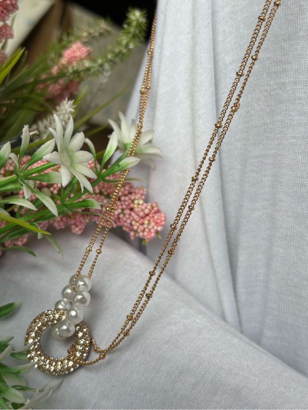 Park Lane Gold-Tone Crystal Circle Necklace with Pearl Cluster - Picture 3 of 4